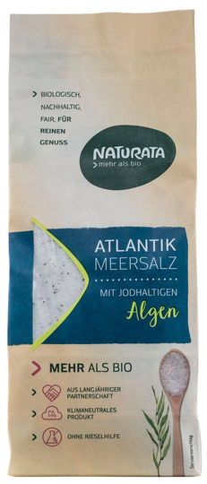 NATURATA Atlantiskt havssalt, med organiska alger innehållande jod, 500g