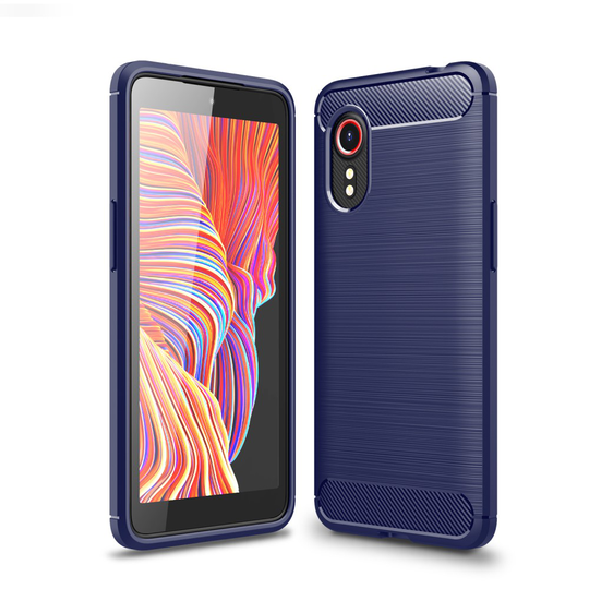 Brushed Carbon Fiber Skal för Samsung Galaxy Xcover 5 - Blå