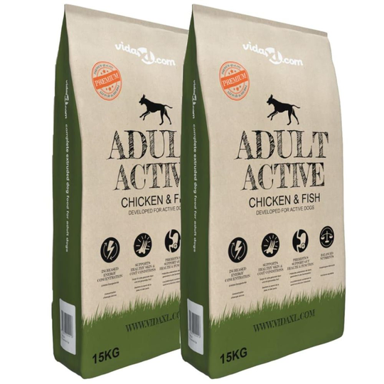 vidaXL Premium hundmat torr Adult Active Chicken & Fish 2 st 30 kg