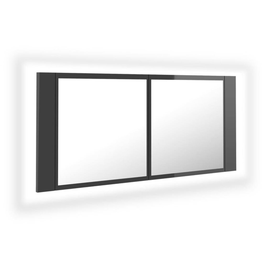 vidaXL Spegelskåp med LED grå högglans 100x12x45 cm