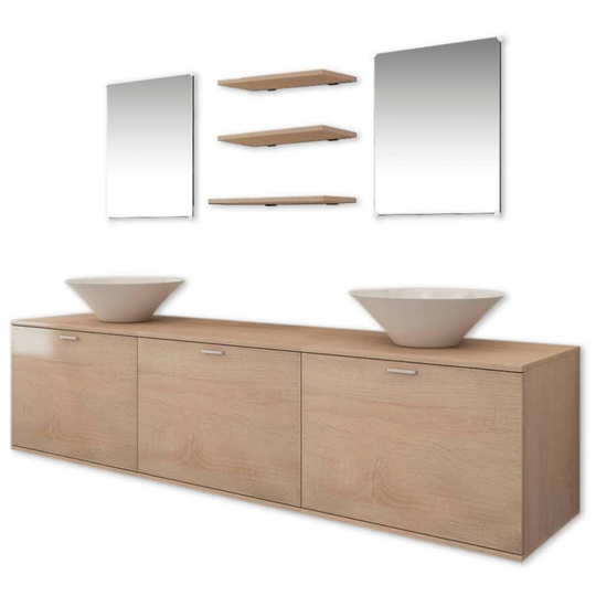 vidaXL Badrumsmöbler åtta delar med handfat beige