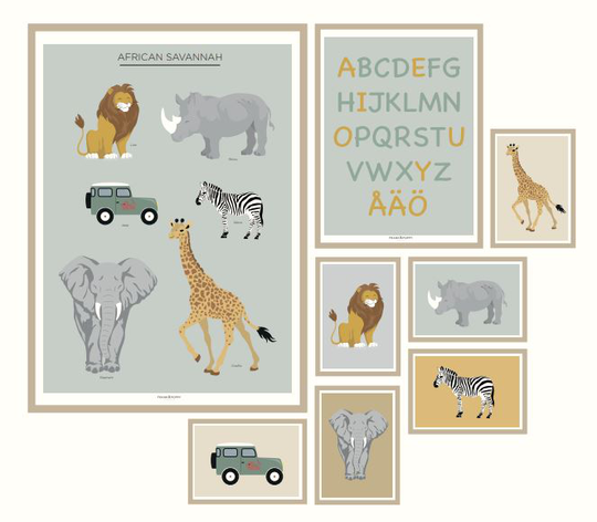 Frank & Poppy Savannah Poster collage för barnrummet