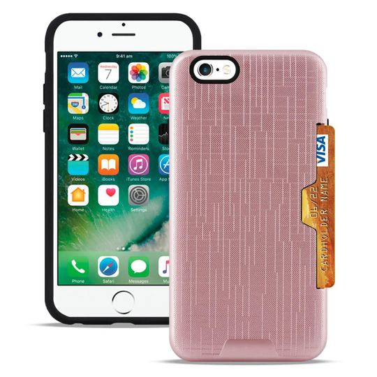 2-delad kåpa med kortfack för Apple iPhone 6 / 6s Brushed Cover Hårt Roséguld