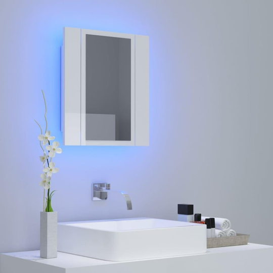 Spegelskåp för badrum LED vit högglans 40x12x45 cm