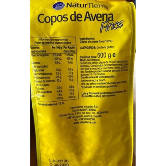 Kosttillskott Naturtierra Flingor Havregryn (500 g)