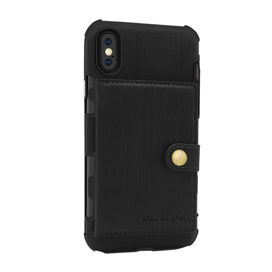 Anti-Drop Brushed Cloth Coated Skal Med Kortfodral till iPhone XS / X - Svart