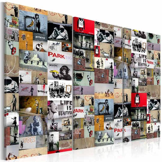 Tavla - Canvastavla - Art of Collage - Banksy, 3 delar