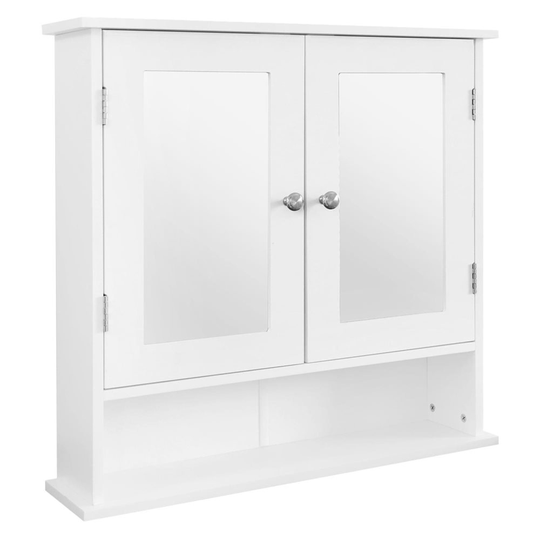 ML Design spegelskåp för badrum vit 56x58x13cm, badrumsskåp med spegel, 2 dörrar, lagring, gott om förvaring, i ett lanthus stil, trä badrumsskåp