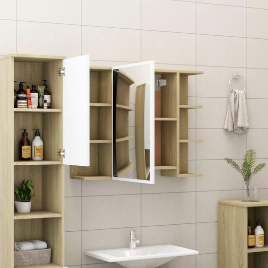 Spegelskåp för badrum vit och sonoma-ek 80x20.5x64 cm spånskiva