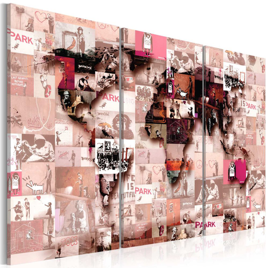 Tavla - Canvastavla - Banksy Graffiti Collage, 3 delar (Karta)