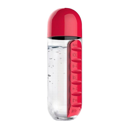 BPA-fri vattenflaska med plats för tabletter, Röd