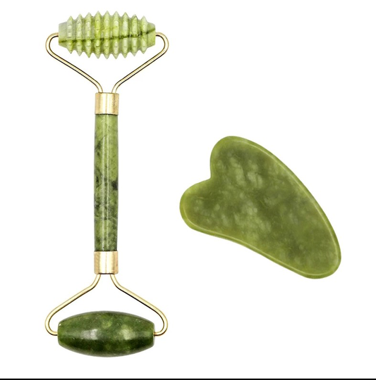 Eco Jade ansiktsroller med Gua Sha Massagesten