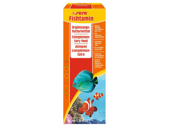 sera Fishtamin, Akvariumfisk, Fryst fiskfoder, Tabletter, Vitamin A, Vitamin B, Vitamin B12, Vitamin B2, Vitamin B6, Vitamin C, Vitamin D3, Vitamin E