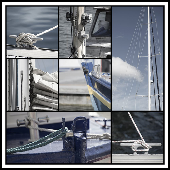 Collage sailboats Poster/Black/White: 50x70 699 Tavla med ram (vit)