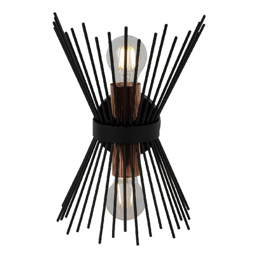 HOMEMANIA Brush Wall Lamp - Applique Black, Copper made of Metal, 22 x 32 x 15 cm, 2 x E27, Max 100W
