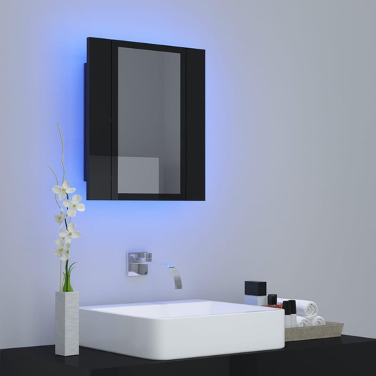 Spegelskåp för badrum LED svart högglans 40x12x45 cm