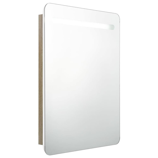 vidaXL Badrumsspegel med skåp LED vit och ek 60x11x80 cm