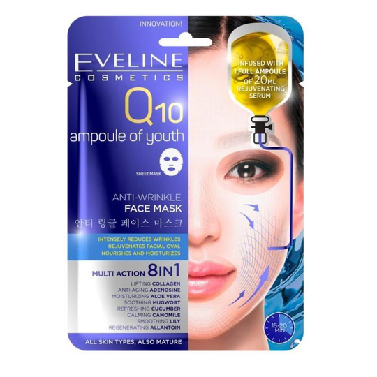 Eveline Sheet Mask Q10 mask tyg anti-rynk 8in1 1szt