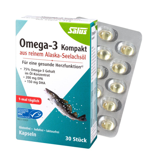 Salus Omega-3 kompakta kapslar gjorda av ren Alaska pollockolja, 30 st., 23g