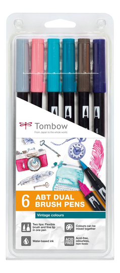 Tombow Dual Brush Pens - Vintage Colors - 6 st