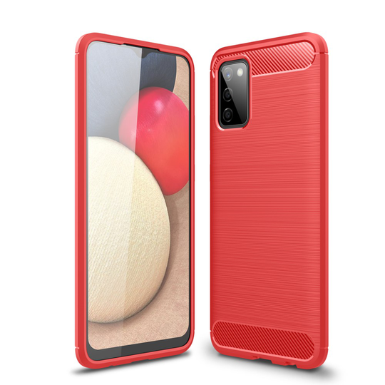 Carbon Fiber Brushed Skal för Samsung Galaxy A02s - Röd