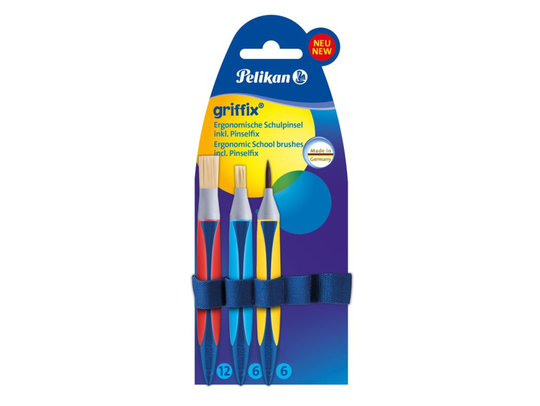 Pelikan 700726, Brush set, Kort pensel, Syntetisk, Plast, Blå, Röd, Gul, 6, 12