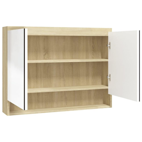 vidaXL Spegelskåp för badrum vit och ek 80x15x60 cm MDF
