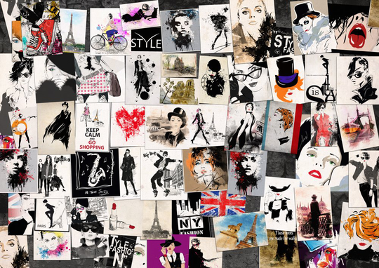 Fototapet till fondvägg "Mode collage av kvinnliga ansikten"