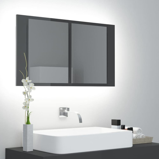 Spegelskåp för badrum LED grå högglans 80x12x45 cm