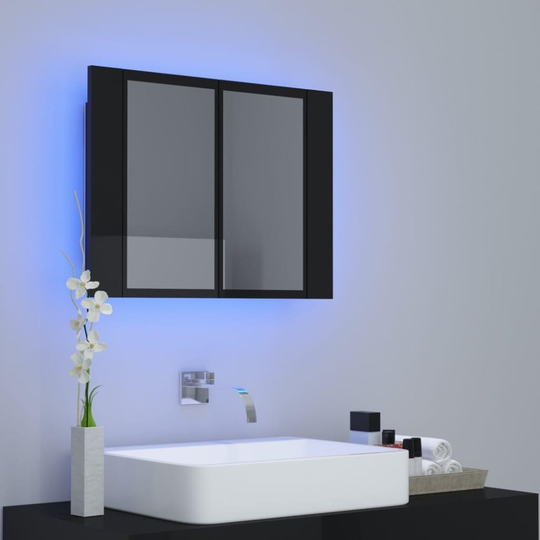 Spegelskåp för badrum LED svart högglans 60x12x45 cm