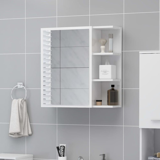 Spegelskåp för badrum vit högglans 62,5x20,5x64 cm spånskiva