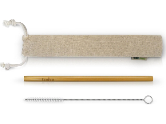 BAMBAW sets with a bamboo straw with a cleaning brush in a cotton bag, 25 pieces (BAW04800)