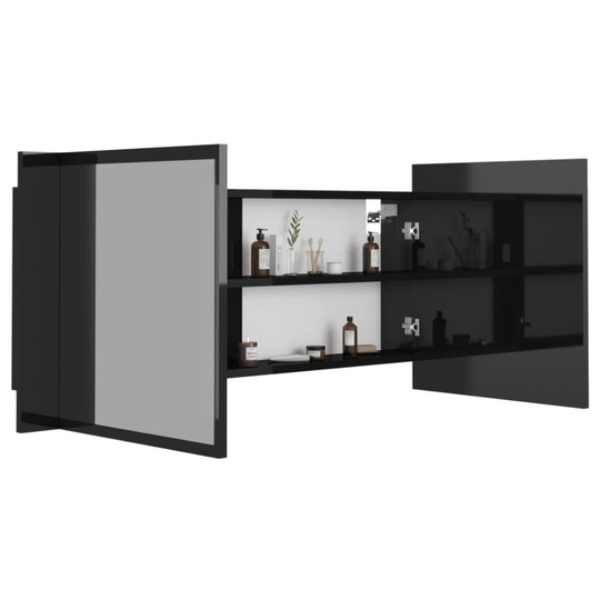 Spegelskåp för badrum LED svart högglans 100x12x45cm
