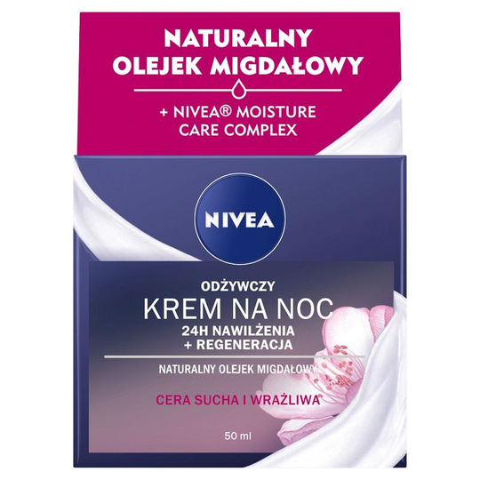Nivea fukt 24 + regenerering nattkräm torr hud och känslig naturlig mandelolja 50ml