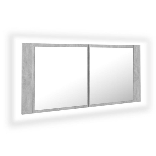 vidaXL Spegelskåp med LED betonggrå 100x12x45 cm