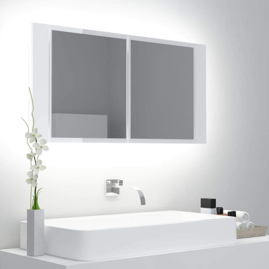 Medina Spegelskåp för badrum LED vit högglans 90x12x45 cm