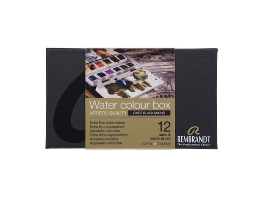 Rembrandt Watercolour metal tin set Oxide Black Mixing/Dusk Colour Selection | 12 pans + 1 brush