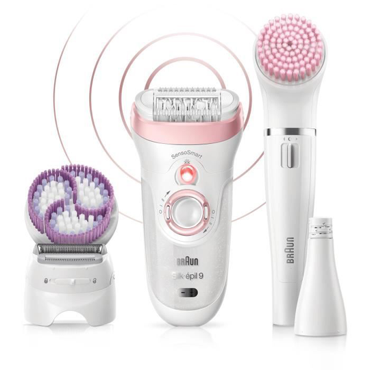 BRAUN BEAUTE KIT SE 9975-Epilator-vridbart huvud-smartlight-sensoSmart + Face spa-10 mikroöppningar - ultrakänslig borste