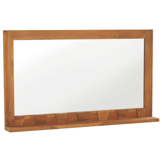 vidaXL Väggspegel med hylla 100x12x60 cm massiv teak