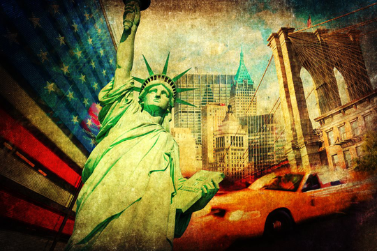 Fototapet till fondvägg "Vintage collage av New York City symbol"