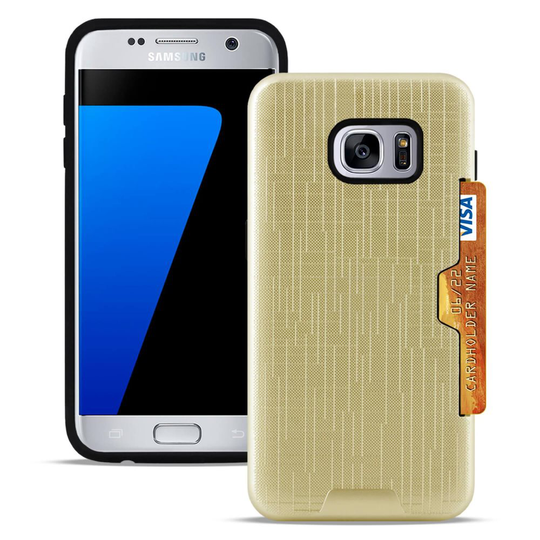 Borstat fodral för Samsung Galaxy S7 Hårt Brushed Cover Outdoor Kortfack Guld