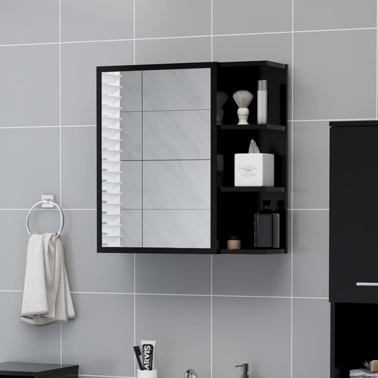 Spegelskåp för badrum svart 62,5x20,5x64 cm spånskiva