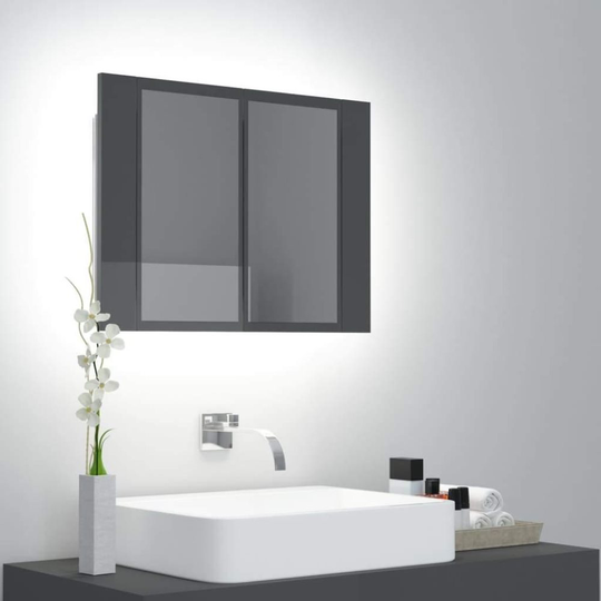 Medina Spegelskåp för badrum LED grå högglans 60x12x45 cm