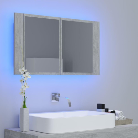 Spegelskåp med LED betonggrå 80x12x45 cm