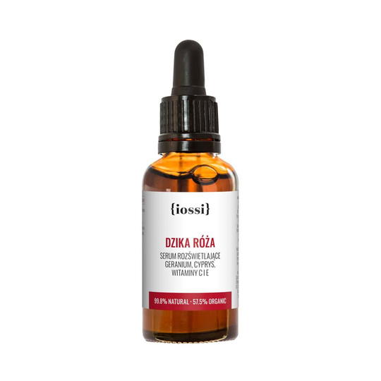 IOSSI_Dzika RĂłĹĽa serum rozĹ>wietlające geranium, cyprys, witaminy C i E 30ml