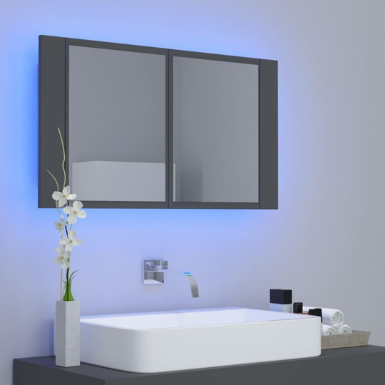 Spegelskåp med LED grå 80x12x45 cm