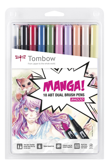 Brush Pen Ritpennor Tombow ABT Dual Brush Manga Shojo 10-pack