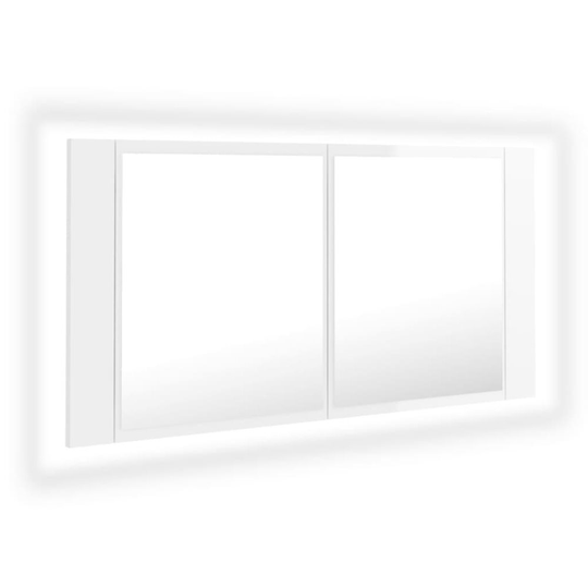 vidaXL Spegelskåp för badrum LED vit högglans 90x12x45 cm