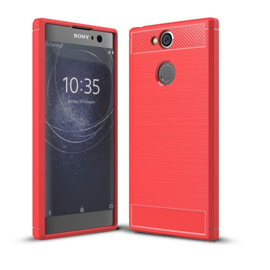 Carbon Brushed Mobilskal till Sony Xperia XA2 - Röd