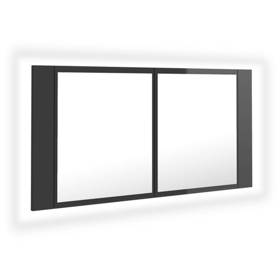 vidaXL Spegelskåp för badrum LED grå högglans 90x12x45 cm